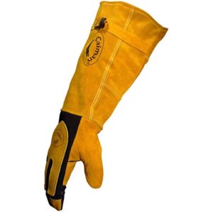 Caiman Premium Split Deerskin MIG/Stick Welding Gloves with Fleece/Foam Insulation, 21-inch length, Split Cowhide Leather Heat Shield Patch, Sock Lined Foam, Kevlar, Black/Gold, X-Large (1878-5)