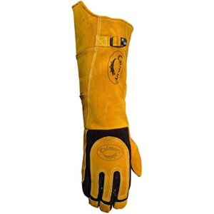 Caiman Premium Split Deerskin MIG/Stick Welding Gloves with Fleece/Foam Insulation, 21-inch length, Split Cowhide Leather Heat Shield Patch, Sock Lined Foam, Kevlar, Black/Gold, X-Large (1878-5)