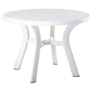 compamia truva 42" round resin patio dining table in white, commercial grade