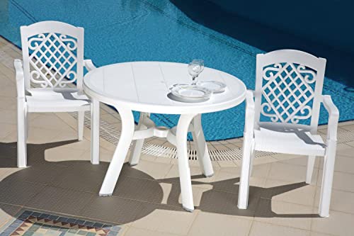 Compamia Truva 42" Round Resin Patio Dining Table in White, Commercial Grade