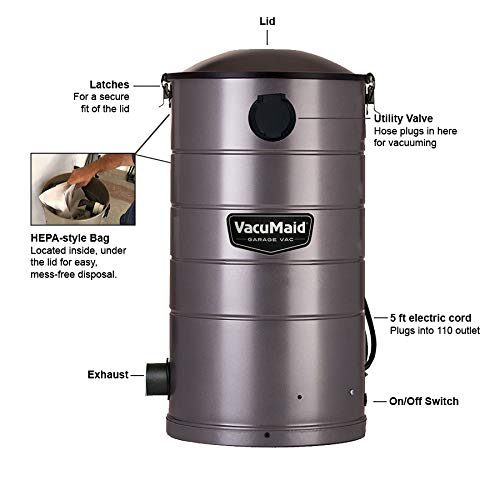 VacuMaid GV50PRO Wall Mounted Garage and Car Vacuum with 50 ft. Hose and Tools.