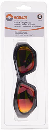 Hobart 770726 Shade 5, Mirrored Lens Safety Glasses, Black