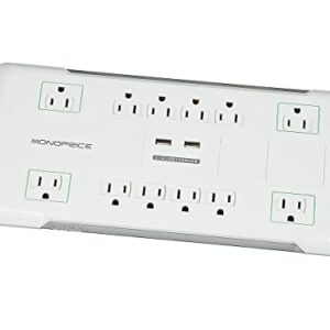 Monoprice Power & Surge - 12 Outlet Surge Protector Power Strip With 2 Built In 2.1A USB Charger Ports - 6 Feet - White | Cord UL Rated, 3,420 Joules With Grounded And Protected Light Indicator