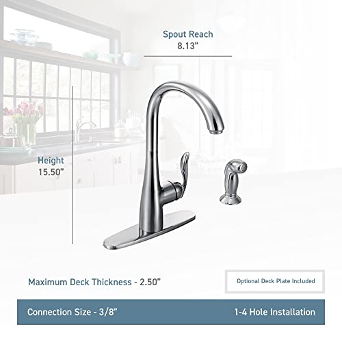 Moen Arbor Spot Resist Stainless One-Handle High-Arc Kitchen Faucet with Side Spray, 7790SRS