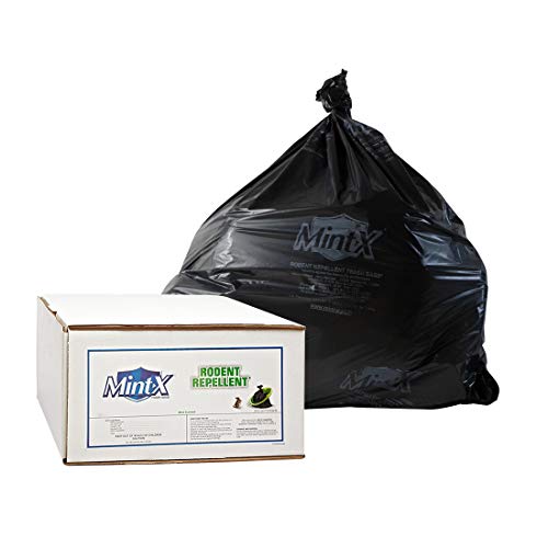 Mint-X - MX4046XHB Rodent Repellent Trash Bags, 1.3 Mil, Flat Seal, 46" Height x 40" Length, Black (Pack of 100)