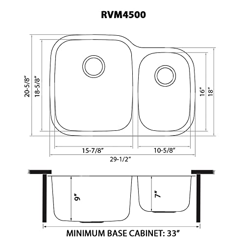 Ruvati 29-inch Undermount 60/40 Double Bowl 16 Gauge Stainless Steel Kitchen Sink - RVM4500