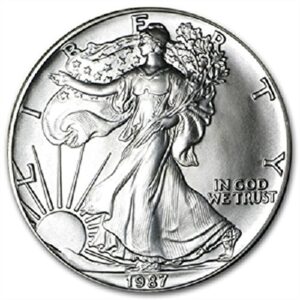1987 american silver eagle .999 fine silver dollar uncirculated us mint with our certificate of authenticity