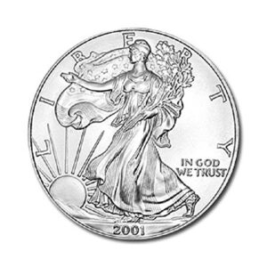 2001 american silver eagle .999 fine silver dollar uncirculated us mint with our certificate of authenticity
