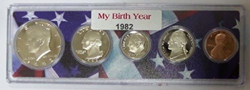 1982-5 Coin Birth Year Set in American Flag Holder Uncirculated