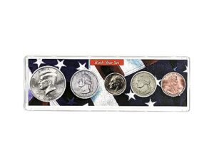 1995-5 coin birth year set in american flag holder uncirculated