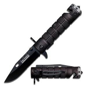 tac force tf-636bgy assisted opening folding knife, black half-serrated blade, black/grey handle, 4-1/2-inch closed