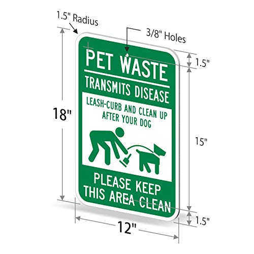 SmartSign "Pet Waste Transmits Disease - Clean Up After Your Dog" Sign | 12" x 18" 3M Engineer Grade Reflective Aluminum