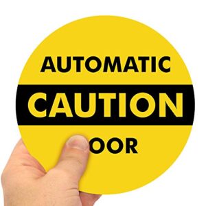 smartsign - l-245-w2-6od "caution - automatic door" two-sided glass door decal | 6" diameter black on yellow