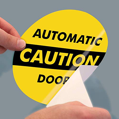 SmartSign - L-245-W2-6OD "Caution - Automatic Door" Two-Sided Glass Door Decal | 6" Diameter Black on Yellow