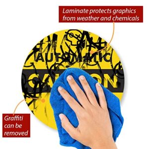 SmartSign - L-245-W2-6OD "Caution - Automatic Door" Two-Sided Glass Door Decal | 6" Diameter Black on Yellow