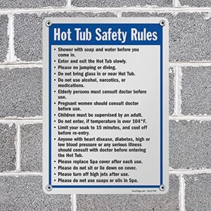 SmartSign-S-4896-Pl "Hot Tub Safety Rules" Sign | 10" x 14" Plastic - Black/Blue on White