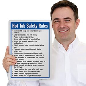 SmartSign-S-4896-Pl "Hot Tub Safety Rules" Sign | 10" x 14" Plastic - Black/Blue on White