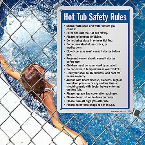 SmartSign-S-4896-Pl "Hot Tub Safety Rules" Sign | 10" x 14" Plastic - Black/Blue on White