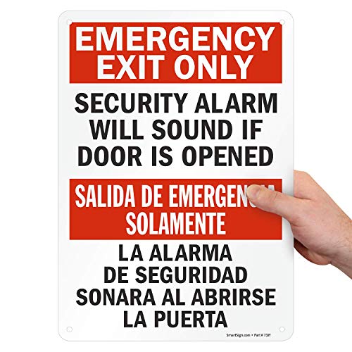 SmartSign "Emergency Exit Only - Security Alarm Will Sound If Door Is Opened" Bilingual Sign | 10" x 14" Plastic