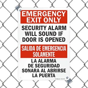 SmartSign "Emergency Exit Only - Security Alarm Will Sound If Door Is Opened" Bilingual Sign | 10" x 14" Plastic