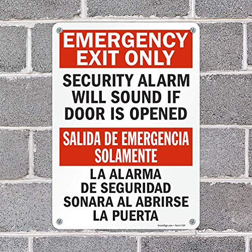 SmartSign "Emergency Exit Only - Security Alarm Will Sound If Door Is Opened" Bilingual Sign | 10" x 14" Plastic