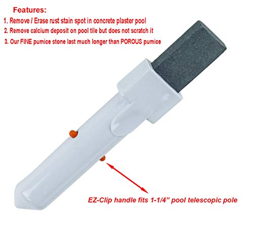 Pool Pumice Stone with EZ-Clip Handle to Reomve Erase Rust Stain Spot in Concrete Plaster Pool Spa and Calcium Deposit on Pool Tile