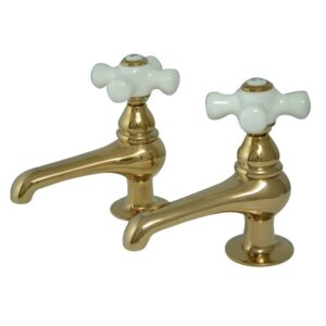 kingston brass cc9l2 vintage basin tap faucet, 3-1/2 inch spout reach, polished brass