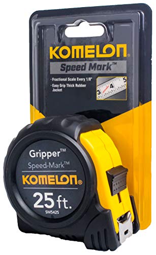 Komelon SM5425 Speed Mark Gripper Acrylic Coated Steel Blade Measuring Tape, 1-Inch X 25Ft , White