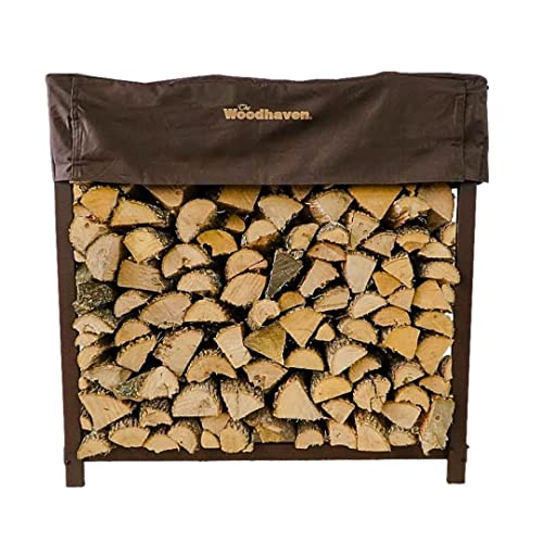 Woodhaven Brown 5 Foot 1/4 Cord Plus - Heavy Duty Indoor Outdoor Firewood Storage Log Rack And Optional Seasoning Cover - Metal Firewood Rack - Made in the USA (Cover)