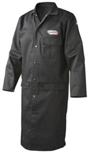 lincoln electric welding lab coat | premium flame resistant (fr) cotton | 45" length |black | xl | k3112-xl