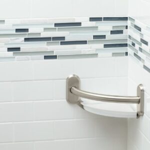 Moen LR2354DBN 9-Inch Curved Bathroom Grab Bar with Integrated Corner Shelf, Brushed Nickel