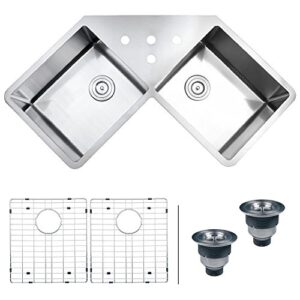 ruvati rvh8400 undermount corner kitchen sink 16 gauge 44" double bowl, stainless steel