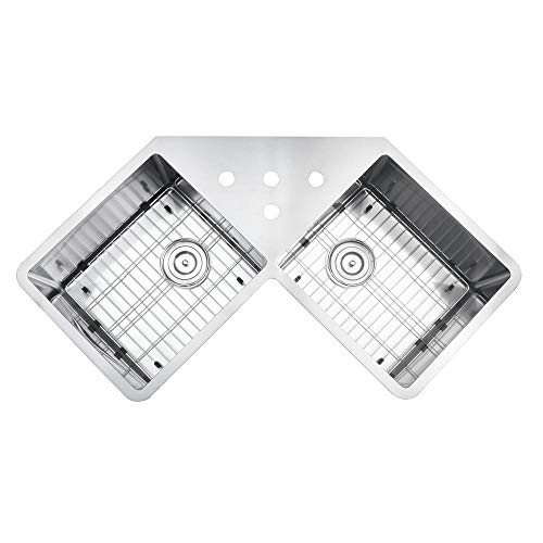 Ruvati RVH8400 Undermount Corner Kitchen Sink 16 Gauge 44" Double Bowl, Stainless Steel