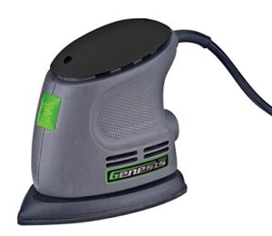 genesis detail palm sander with palm grip, vacuum port, hook-and-loop system, dust-proof power switch, and sandpaper (gps080)