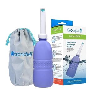brondell gospa travel bidet gs-70 easy-to-use portable bidet with convenient nozzle storage, travel bag, 400 ml capacity, and angled nozzle spray