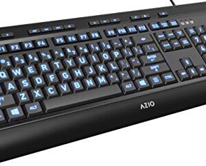Azio Large Print Keyboard - USB Computer Keyboard with 3 Interchangeable Backlight Colors (KB505U)