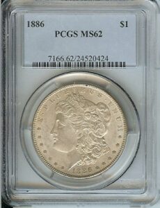 1886 morgan silver dollar pcgs graded ms62