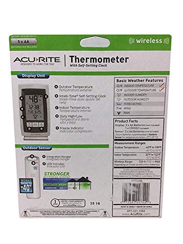 Acurite Digital Indoor / Outdoor Wireless Thermometer 00754w4 with Self-setting Clock and Daily High/low