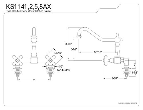 Kingston Brass KS1141AX Heritage Bridge Kitchen Faucet, 8-3/4-Inch, Polished Chrome