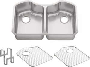 octave(r) 3843-na 32" x 20-1/4" x 9-5/16" under-mount double-equal stainless steel kitchen sink, 9.31 x 20.25 x 32.00 inches
