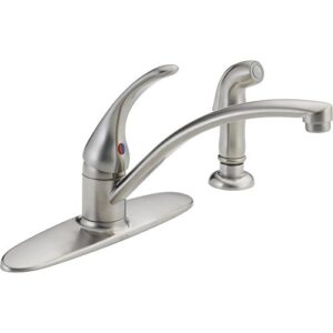 delta faucet foundations kitchen faucet with side sprayer, brushed nickel kitchen sink faucet, single handle kitchen faucet, stainless b4410lf-ss