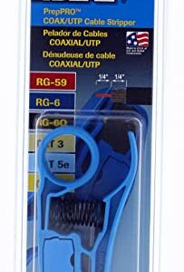 IDEAL Industries, Inc. 45-605 PrepPRO Coax/UTP Cable Stripper, Cable Stripping Tool for RG-59/RG-59 Plenum/RG-6/RG-6 Plenum/RG-6 Quad/RG-6 Quad Plenum, Blue, 1 Coax Stripper,Gray