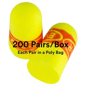 3m ear plugs, 200 pairs/box, e-a-rsoft superfit 312-1256, uncorded, disposable, foam, nrr 33, drilling, grinding, machining, sawing, sanding, welding, 1 pair/poly bag,yellow