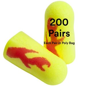 3m ear plugs, 200 pairs/box, e-a-rsoft yellow neon blasts 312-1252, uncorded, disposable, foam, nrr 33, drilling, grinding, machining, sawing, sanding, welding, 1 pair/poly bag