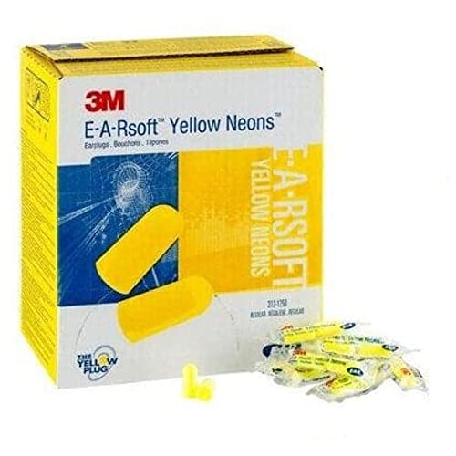 3M Ear Plugs, 200 Pairs/Box, E-A-Rsoft Yellow Neons 312-1250, Uncorded, Disposable, Foam, NRR 33, Drilling, Grinding, Machining, Sawing, Sanding, Welding, 1 Pair/Poly Bag