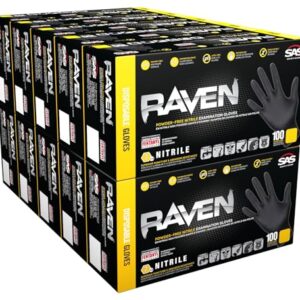 Raven SAS Safety 66518 6 mil Black Nitrile Disposable Gloves 7 Mil - Large - 10 Pack(100 Gloves per Box)