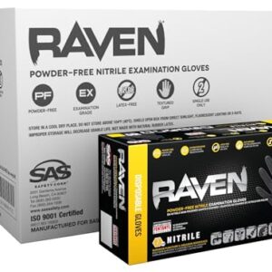 Raven SAS Safety 66518 6 mil Black Nitrile Disposable Gloves 7 Mil - Large - 10 Pack(100 Gloves per Box)