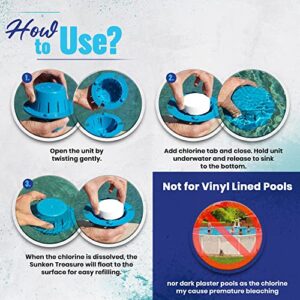 Sinking Floating Pool Chlorine Dispenser, Sinks - Cleans - Floats, Uses Less Chlorine, Less Chlorine Odor, Replaces Pool Chlorine Floater - The Sunken Treasure (Light Blue)