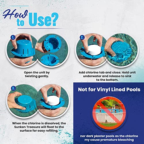 Sinking Floating Pool Chlorine Dispenser, Sinks - Cleans - Floats, Uses Less Chlorine, Less Chlorine Odor, Replaces Pool Chlorine Floater - The Sunken Treasure (Light Blue)