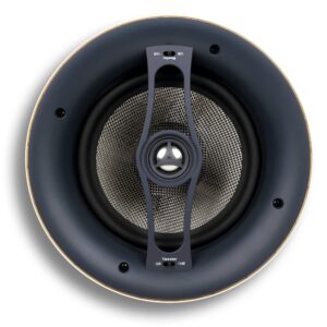 micca reference series r-8c 2-way in ceiling in wall speaker, 8 inch woofer, 1-inch pivoting aluminum dome tweeter, tone controls, 9.5-inch cutout diameter, each, white
